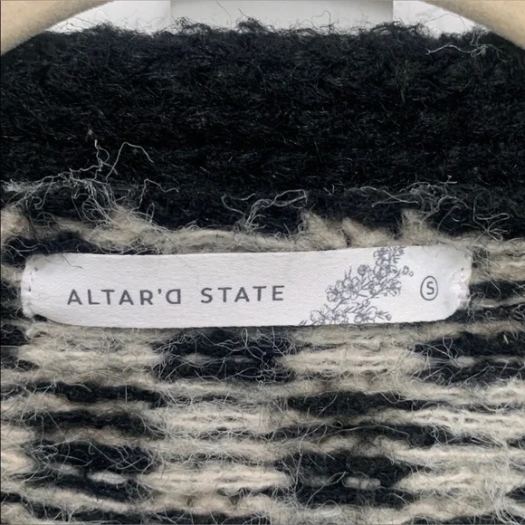 Altar’d State Claudia Checkered Cardigan Sweater Black & Cream Balloon Sleeve - Picture 7 of 13